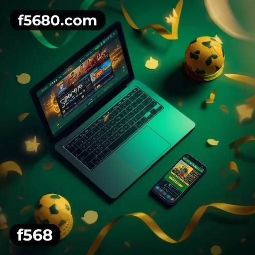 Painel de interface da f568 com menus, categorias de jogos e acesso ao perfil